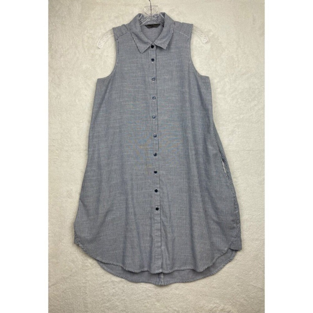 Sleeveless Button-Front Midi Dress in Light Blue-Gray